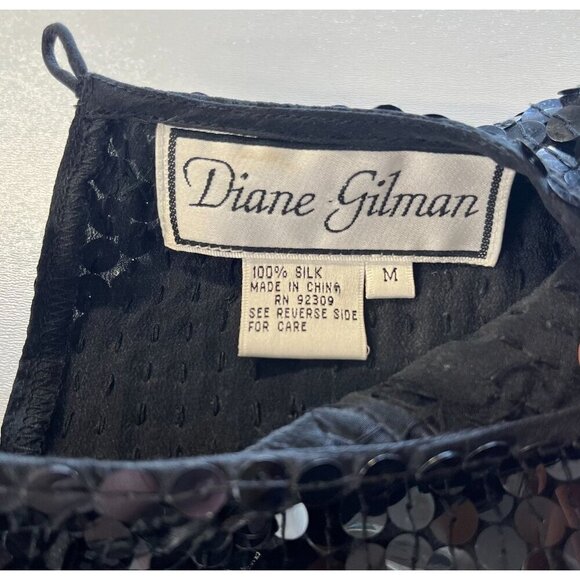 Diane Gilman Sequined Silk Blouse Tunic Black Color Evening Party Size M - Picture 5 of 6